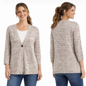 J. Jill One-Button Cardigan Medium Oatmeal Multicolor Lightweight Knit NWT